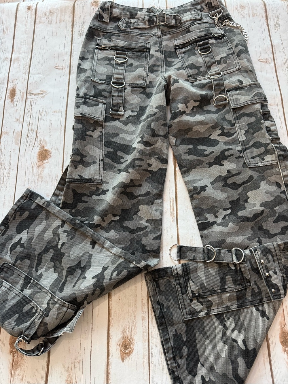 Daisy Street Y2K Camo Cargo Pants Chain D-Ring Studded Utility Grunge